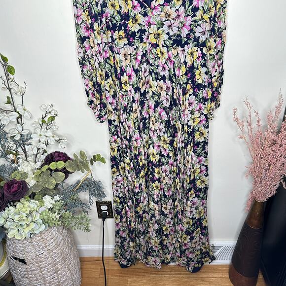 BHLDN x MONIQUE LHUILLIER Corinth Floral Maxi Dress Navy Blue Sz 16 {3B31} - Picture 3 of 7
